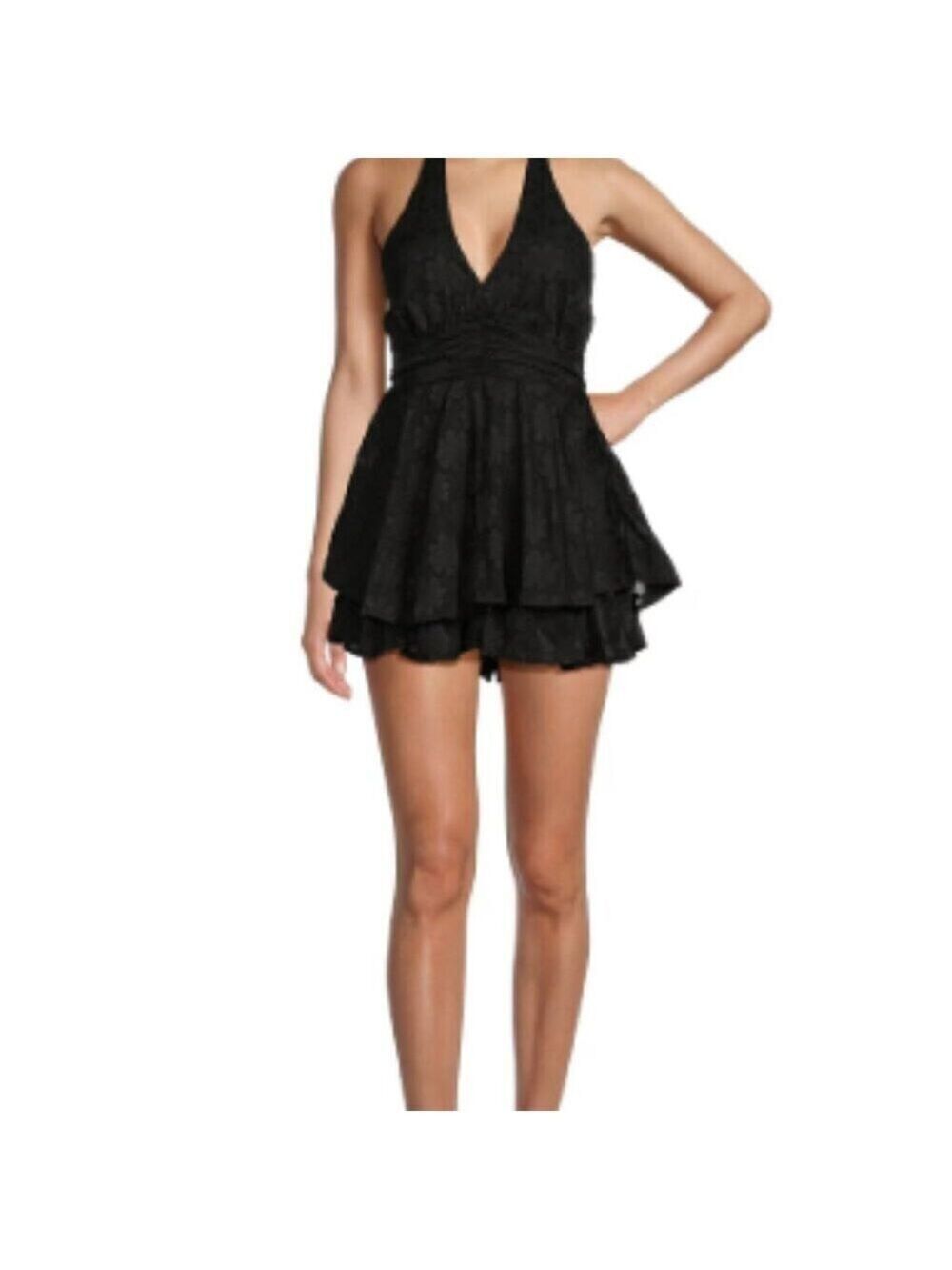 Evolutionary Chic Black Floral Halter Backless Romper XL NWT